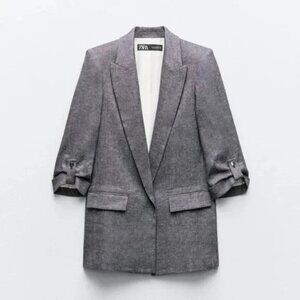 ZARA ROLL-UP SLEEVE LINEN BLEND BLAZER